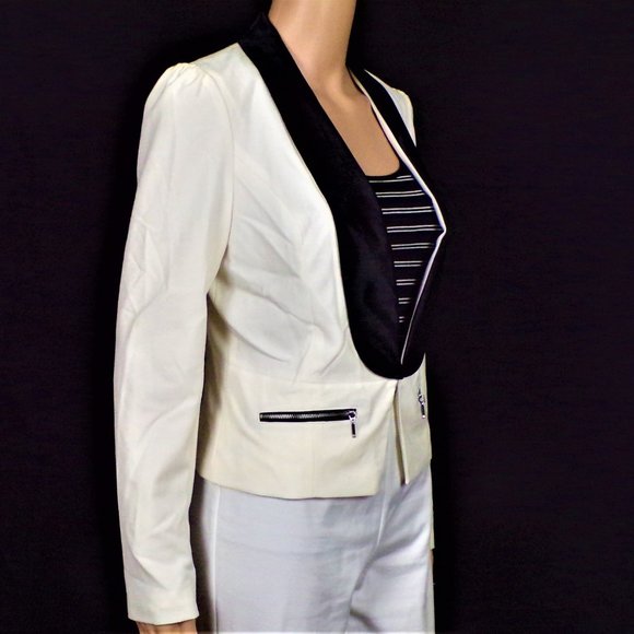 CANDIE'S size M white/black smoking jacket polyester/rayon/spandx dry clean only - Picture 4 of 14